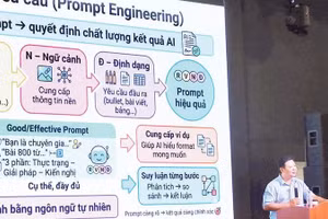 Tiến sĩ Nguyễn Hồng Bửu Long, giảng viên Khoa Công nghệ thông tin, Trường đại học Khoa học Tự nhiên (Đại học Quốc gia Thành phố Hồ Chí Minh) trình bày một nội dung về AI tại lớp học.