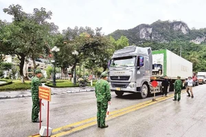 Lực lượng chức năng kiểm tra phương tiện qua cửa khẩu quốc tế Hữu Nghị.