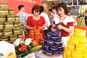 Mỳ gạo ngũ sắc sản phẩm OCOP 4 sao của xã Nam Dương trưng bày tại ngày hội.