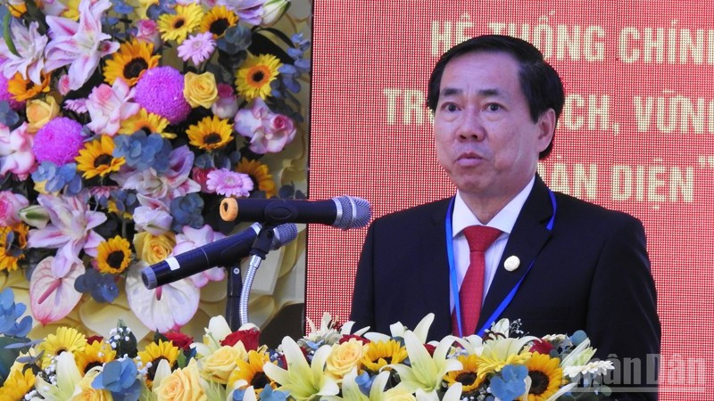 Đồng chí Phan Tấn Cảnh được chỉ định giữ chức vụ Bí thư Đảng ủy xã Vĩnh Hải, nhiệm kỳ 2025-2030, phát biểu tại Đại hội. ndo_br_3-8820.jpg