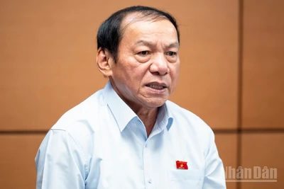 Bộ trưởng Văn hóa, Thể thao và Du lịch Nguyễn Văn Hùng phát biểu thảo luận tại Tổ 12. (Ảnh: THỦY NGUYÊN)