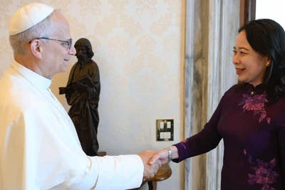 Phó Chủ tịch nước Võ Thị Ánh Xuân chào xã giao Giáo hoàng Leo XIV. (Ảnh: Bộ Ngoại giao)