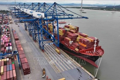 Bốc xếp hàng hoá xuất khẩu ở Cảng container quốc tế Hải Phòng. (Ảnh: TTXVN)