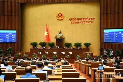 Kết quả biểu quyết thông qua Luật sửa đổi, bổ sung một số điều của Luật Tổ chức Viện Kiểm sát nhân dân. (Ảnh: DUY LINH)