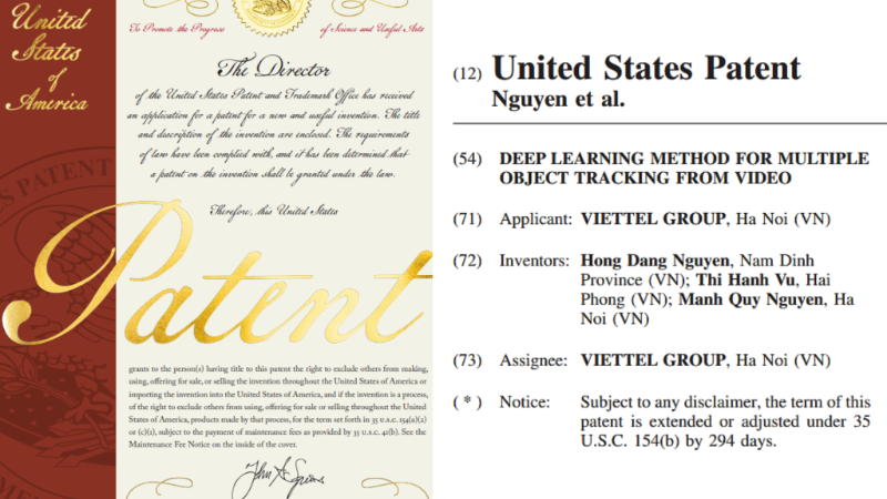 Viettel AI được USPTO cấp bằng sáng chế cho phương pháp theo vết đa đối tượng từ video sử dụng công nghệ trí tuệ nhân tạo.