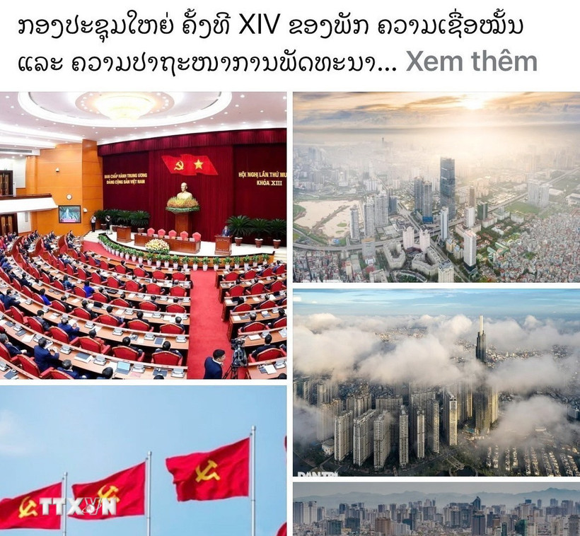 Bài viết "Đại hội Đảng XIV: Niềm tin và khát vọng phát triển" trên tờ Pasaxon. (Ảnh: Xuân Tú/TTXVN)