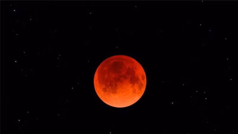 Trong quá trình nguyệt thực toàn phần (như hình ảnh trong ảnh được chụp vào năm 2022 tại Bồ Đào Nha), ánh sáng bị khúc xạ qua bầu khí quyển của Trái Đất, tạo ra ánh sáng rực rỡ trên bề mặt Mặt Trăng. (Nguồn: National Geographic) 