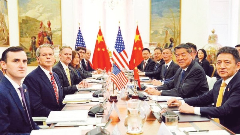 Phái đoàn Mỹ và Trung Quốc đàm phán tại Tây Ban Nha. (Ảnh: TÂN HOA XÃ)