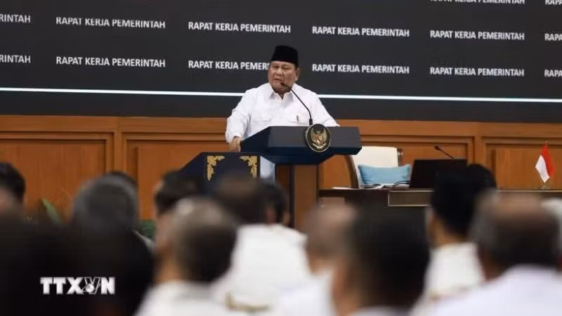 Tổng thống Indonesia Prabowo Subianto phát biểu tại sự kiện. (Ảnh: Minh Thái/TTXVN) 