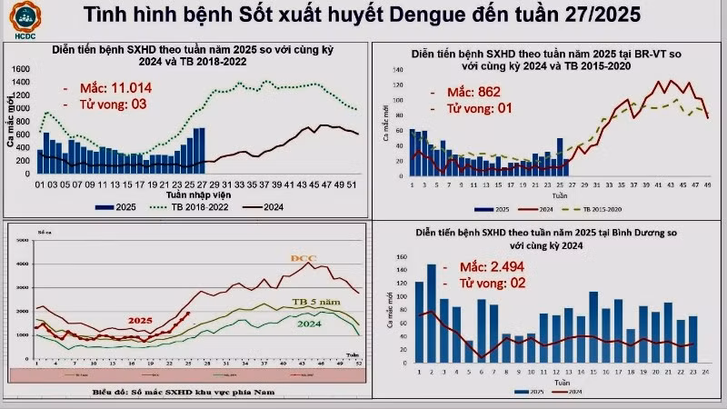 Thống kê diễn biến ca mắc sốt xuất huyết tại Thành phố Hồ Chí Minh.