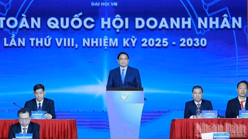 Thủ tướng Chính phủ Phạm Minh Chính dự Đại hội đại biểu toàn quốc Hội Doanh nhân trẻ Việt Nam lần thứ VIII, nhiệm kỳ 2025-2030. (Ảnh: Trần Hải)