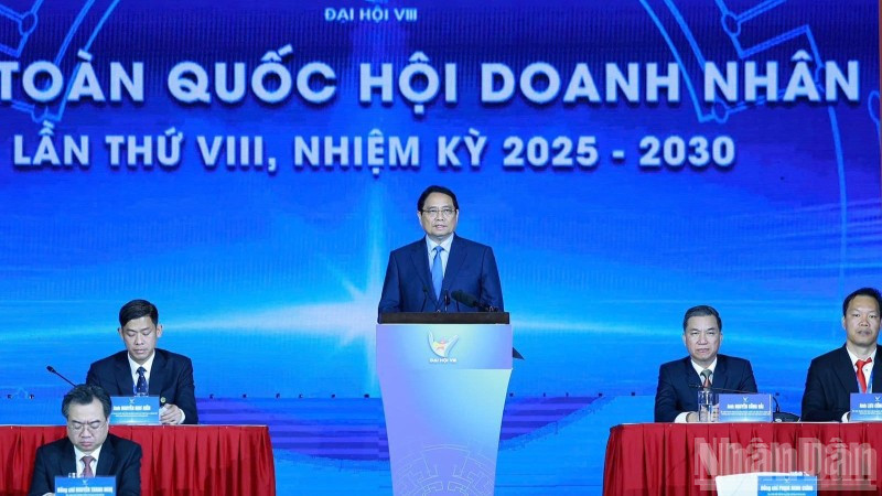 Thủ tướng Chính phủ Phạm Minh Chính dự Đại hội đại biểu toàn quốc Hội Doanh nhân trẻ Việt Nam lần thứ VIII, nhiệm kỳ 2025-2030. (Ảnh: Trần Hải)