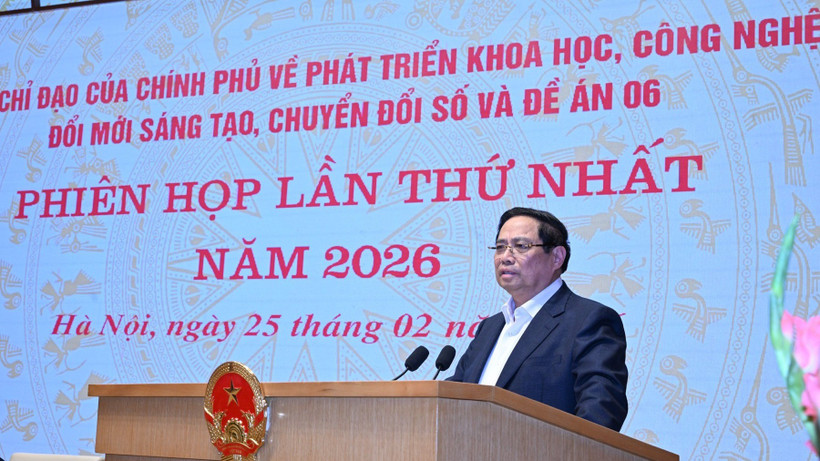 Thủ tướng Chính phủ Phạm Minh Chính phát biểu tại Phiên họp lần thứ nhất năm 2026 của Ban Chỉ đạo của Chính phủ về phát triển khoa học, công nghệ, đổi mới sáng tạo, chuyển đổi số và Đề án 06. (Ảnh: TRẦN HẢI)