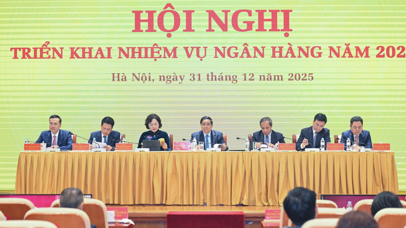 Thủ tướng Phạm Minh Chính dự và chỉ đạo Hội nghị triển khai nhiệm vụ Ngân hàng năm 2026. (Ảnh: Trần Hải)