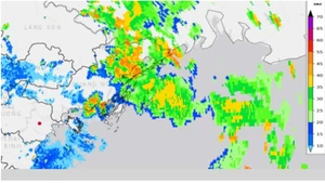 Hình ảnh phản hồi Radar thời tiết Phủ Liễn vào 13 giờ 30 ngày 19/7/2025 (trích dẫn từ bản tin cảnh báo dông, lốc, sét, mưa đá và mưa lớn cục bộ tỉnh Quảng Ninh phát lúc 13 giờ 30 ngày 19/7/2025).