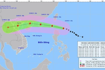 Bản đồ dự báo quỹ đạo và cường độ siêu bão Ragasa phát lúc 2 giờ ngày 22/9. (Ảnh: Báo Nhân Dân điện tử)