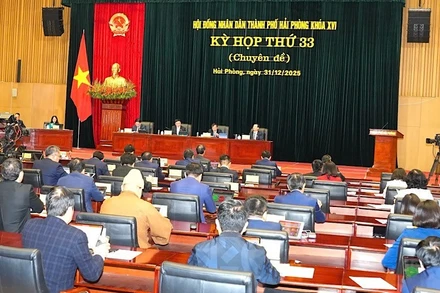 Quang cảnh Kỳ họp thứ 33, Hội đồng nhân dân thành phố Hải Phòng khóa XVI, nhiệm kỳ 2021-2026.