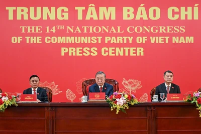 Tổng Bí thư Tô Lâm chủ trì Họp báo quốc tế thông báo kết quả Đại hội XIV của Đảng. (Ảnh: ĐĂNG KHOA)