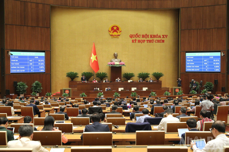 Kết quả biểu quyết thông qua Nghị quyết. (Ảnh: DUY LINH) ndo_br_bieu-quyet-thong-qua-nghi-quyet-cua-quoc-hoi-ve-trung-tam-tai-chinh-quoc-te-tai-viet-nam-5170.jpg