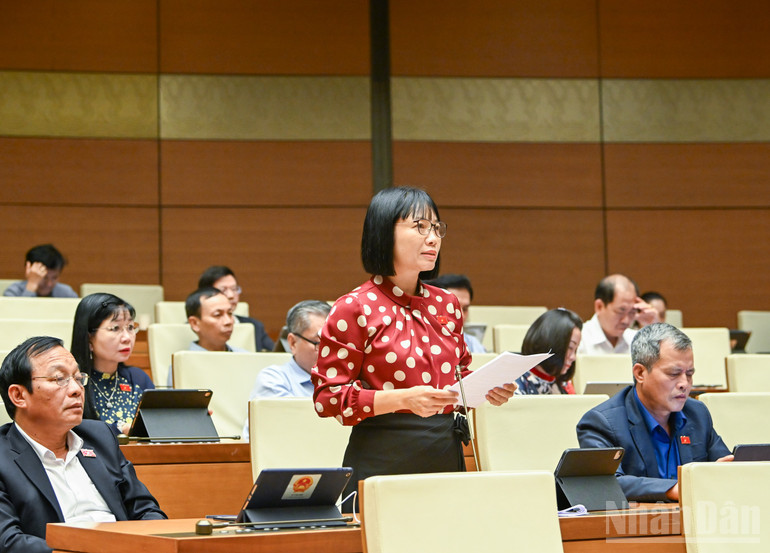 Đại biểu Nguyễn Thị Việt Nga nêu ý kiến tại phiên họp. (Ảnh: DUY LINH) ndo_br_nguyen-thi-viet-nga-hai-phong.jpg