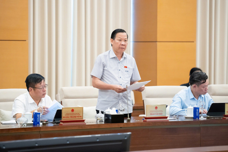 Chủ nhiệm Ủy ban Kinh tế và Tài chính Phan Văn Mãi trình bày báo cáo thẩm tra. (Ảnh: DUY LINH) 202510131423292276-z711162276920.jpg