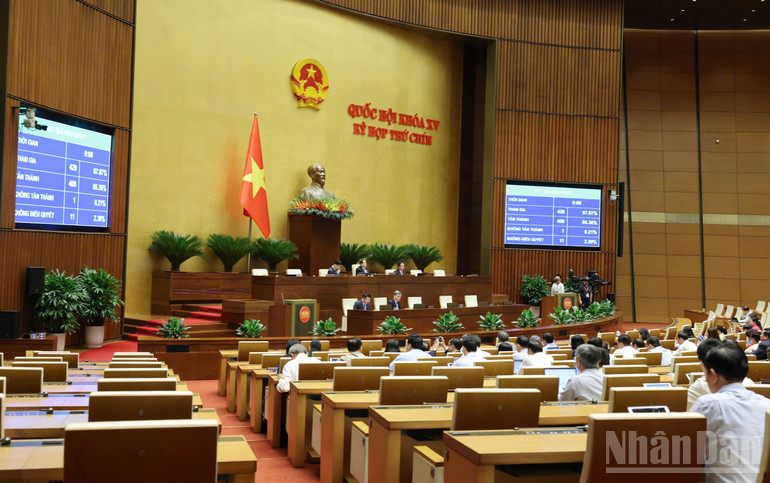 Kết quả biểu quyết. (Ảnh: DUY LINH) ndo_br_bieu-quye-luat-chat-luong-san-pham-2.jpg