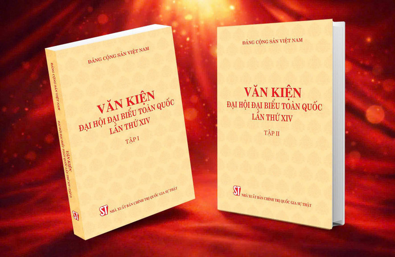 Bộ s&aacute;ch gồm 823 trang, được chia th&agrave;nh 2 tập, cung cấp 10 văn kiện, t&agrave;i liệu quan trọng đ&atilde; được Đại hội XIV của Đảng th&ocirc;ng qua.