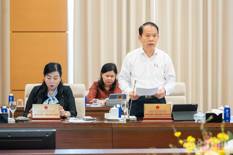 Chủ nhiệm Ủy ban Pháp luật và Tư pháp Hoàng Thanh Tùng trình bày báo cáo thẩm tra. (Ảnh: DUY LINH) ndo_br_dsc-4739-chu-nhiem-ub-phap-luat-va-tu-phap-hoang-thanh-tung.jpg