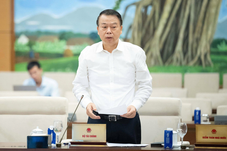 Thứ trưởng Tài chính Nguyễn Đức Chi báo cáo tại phiên họp. (Ảnh: DUY LINH) 202510170933022533-z712518898998.jpg