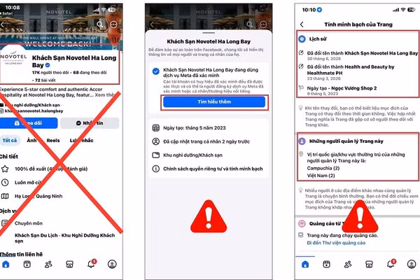 Một trang fanpage giả mạo có tích xanh với lịch sử tên trang bị thay đổi và vị trí đăng nhập tài khoản từ trong nước và nước ngoài. Tội phạm mạng tinh vi hơn khi hướng dẫn khách hàng chuyển tiền vào đúng tài khoản ngân hàng chính thức của doanh nghiệp nhằm tạo dựng niềm tin, trước khi kích hoạt kịch bản lừa đảo "hoàn tiền vì chuyển sai cú pháp" để chiếm đoạt số tiền lớn hơn.