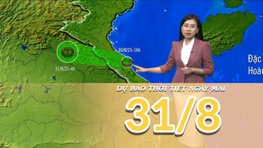 [Video] Dự báo thời tiết đêm nay và ngày mai 31/8/2025: Bão số 6 suy yếu thành áp thấp nhiệt đới