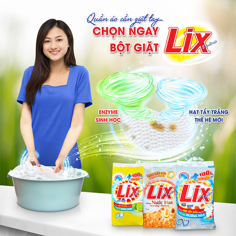Bột giặt, nước giặt, nước xả làm mềm vải Lix