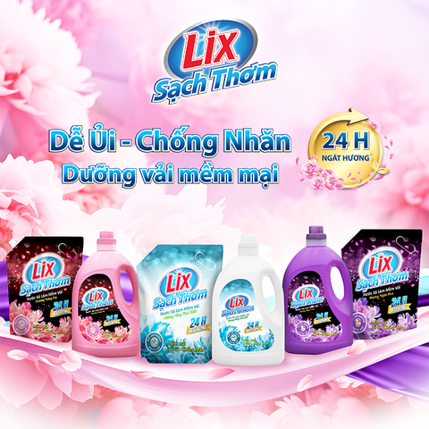 Bột giặt, nước giặt, nước xả làm mềm vải Lix