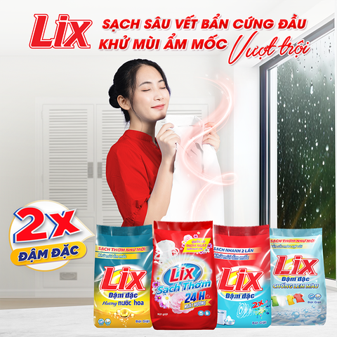 Bột giặt, nước giặt, nước xả làm mềm vải Lix