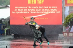 Cán bộ, chiến sĩ diễn tập phương án tác chiến bảo đảm an ninh, an toàn đối tượng cảnh vệ hoạt động tại địa bàn miền trung, Tây Nguyên năm 2025.