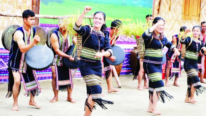 Điệu xoang vui tươi trong nhịp chiêng tại lễ cầu mùa của người M'Nông ở Lâm Đồng.