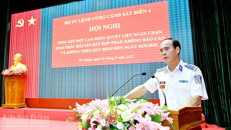 Đại tá Nguyễn Văn Tranh, Ủy viên Ban Thường vụ Đảng ủy, Phó Tư lệnh Pháp luật Bộ Tư lệnh Vùng Cảnh sát biển 4 phát biểu. ndo_bl_3.jpg