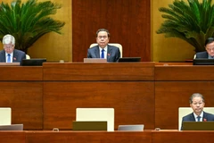 Chủ tịch Quốc hội Trần Thanh Mẫn và các Phó Chủ tịch Quốc hội chủ trì, điều hành phiên họp. (Ảnh: DUY LINH)