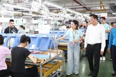 Đồng chí Nguyễn Hữu Nghĩa - Bí thư Tỉnh uỷ Hưng Yên thăm hoạt động sản xuất ở Công ty TNHH giày Ngọc Tề, tỉnh Hưng Yên.