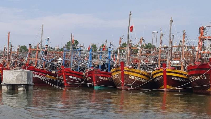 Tàu thuyền của ngư dân Quảng Bình neo đậu tránh trú bão ở Khu neo đậu sông Gianh.