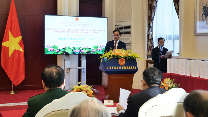 Phó Thủ tướng, Bộ trưởng Ngoại giao Bùi Thanh Sơn phát biểu tại buổi gặp mặt.