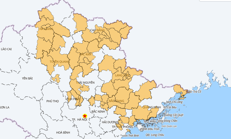 Bản đồ cảnh báo cháy rừng khu vực phía bắc ngày 21/4/2025. (Nguồn: Cục Lâm nghiệp và Kiểm lâm)