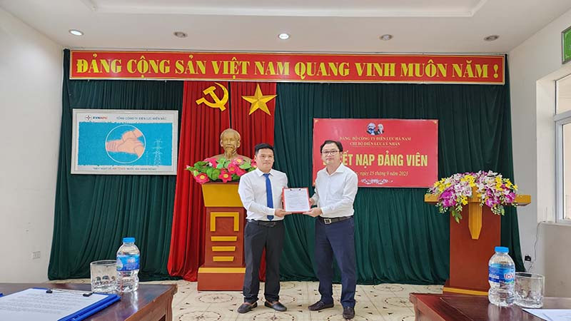 Lễ kết nạp đảng viên của chi bộ Điện lực huyện Lý Nhân.