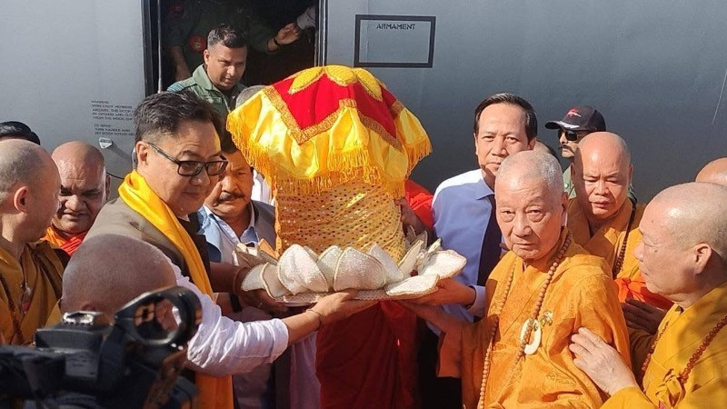 Xá lợi Đức Phật Thích Ca Mâu Ni đã đến Thành phố Hồ Chí Minh. (Ảnh: Bộ Văn hóa Ấn Độ)