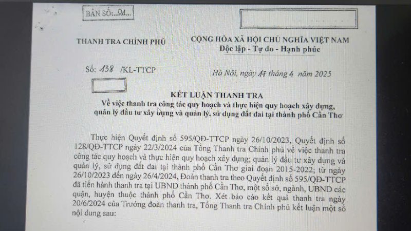 Kết luận của Thanh tra Chính phủ.