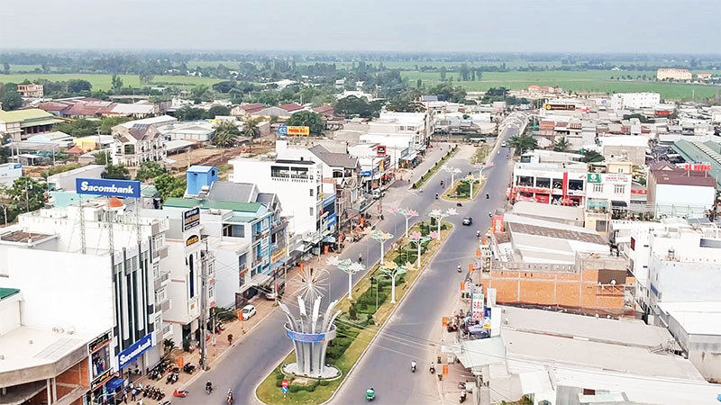 Toàn cảnh trung tâm huyện Cờ Đỏ, thành phố Cần Thơ từ trên cao.