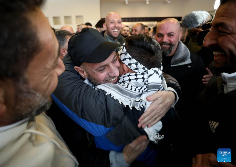 Tù nhân Palestine được thả ở thành phố Ramallah, Bờ Tây. Ảnh: Tân Hoa xã.