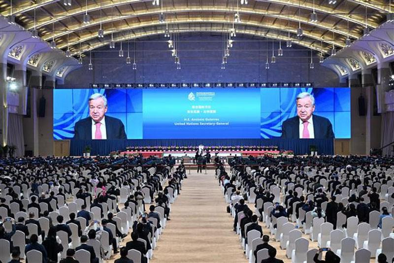 Tổng Thư ký Liên hợp quốc Antonio Guterres phát biểu trực tuyến tại Hội nghị lần thứ 15 các bên tham gia Công ước đa dạng sinh học tổ chức tại TP Côn Minh (Trung Quốc), ngày 12/10. Ảnh: TTXVN