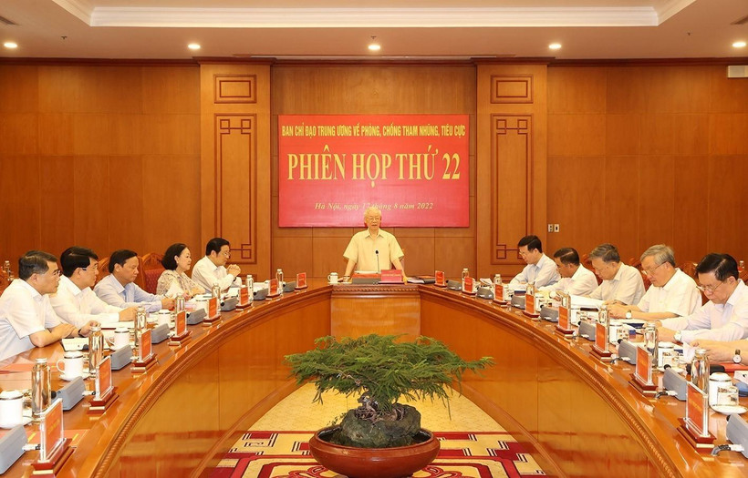 Tổng Bí thư Nguyễn Phú Trọng chủ trì Phiên họp thứ 22 của Ban Chỉ đạo Trung ương về phòng, chống tham nhũng, tiêu cực. Ảnh: Trí Dũng-TTXVN