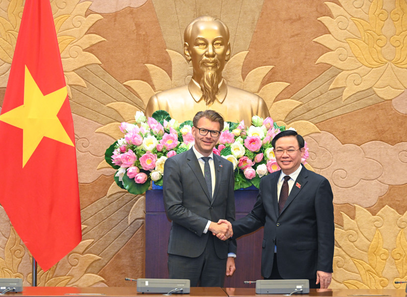 Chủ tịch Quốc hội Vương Đình Huệ và Chủ tịch Nhóm Nghị sĩ phụ trách quan hệ với các quốc gia Đông Nam Á và ASEAN Daniel Caspary tại buổi tiếp.